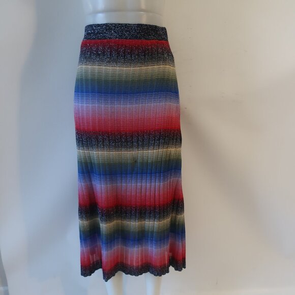 Womens Zara Limited Edition Multicolor Striped Metallic Midi Skirt XS - Picture 2 of 12